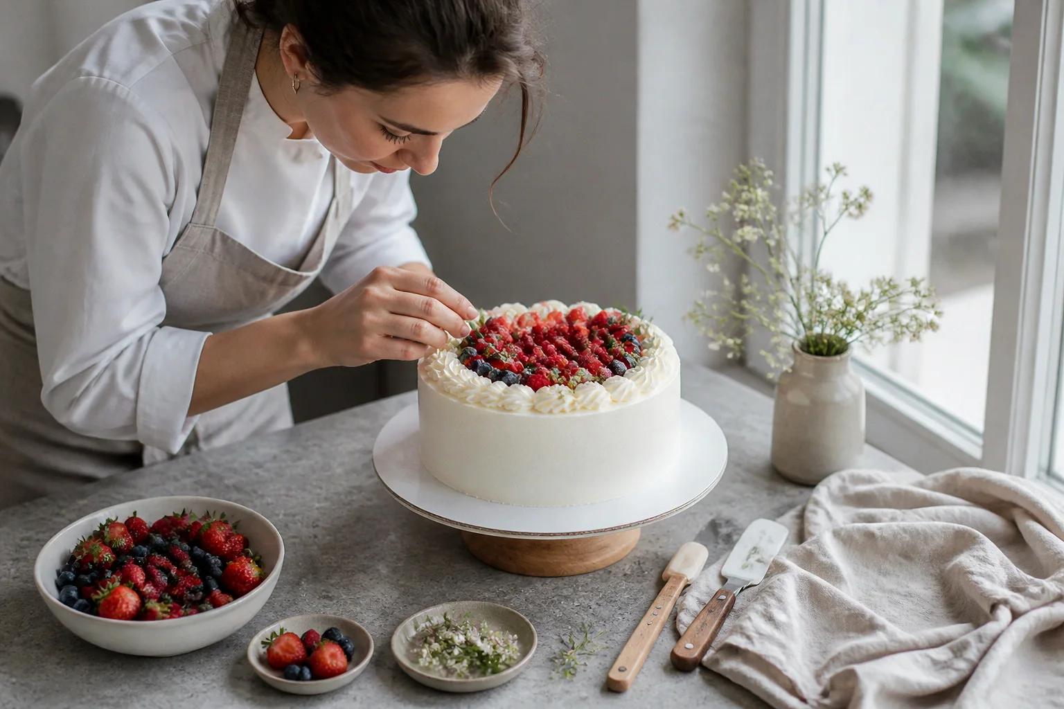 Gâteau de mariage préparé dans un atelier — illustration générée par IA