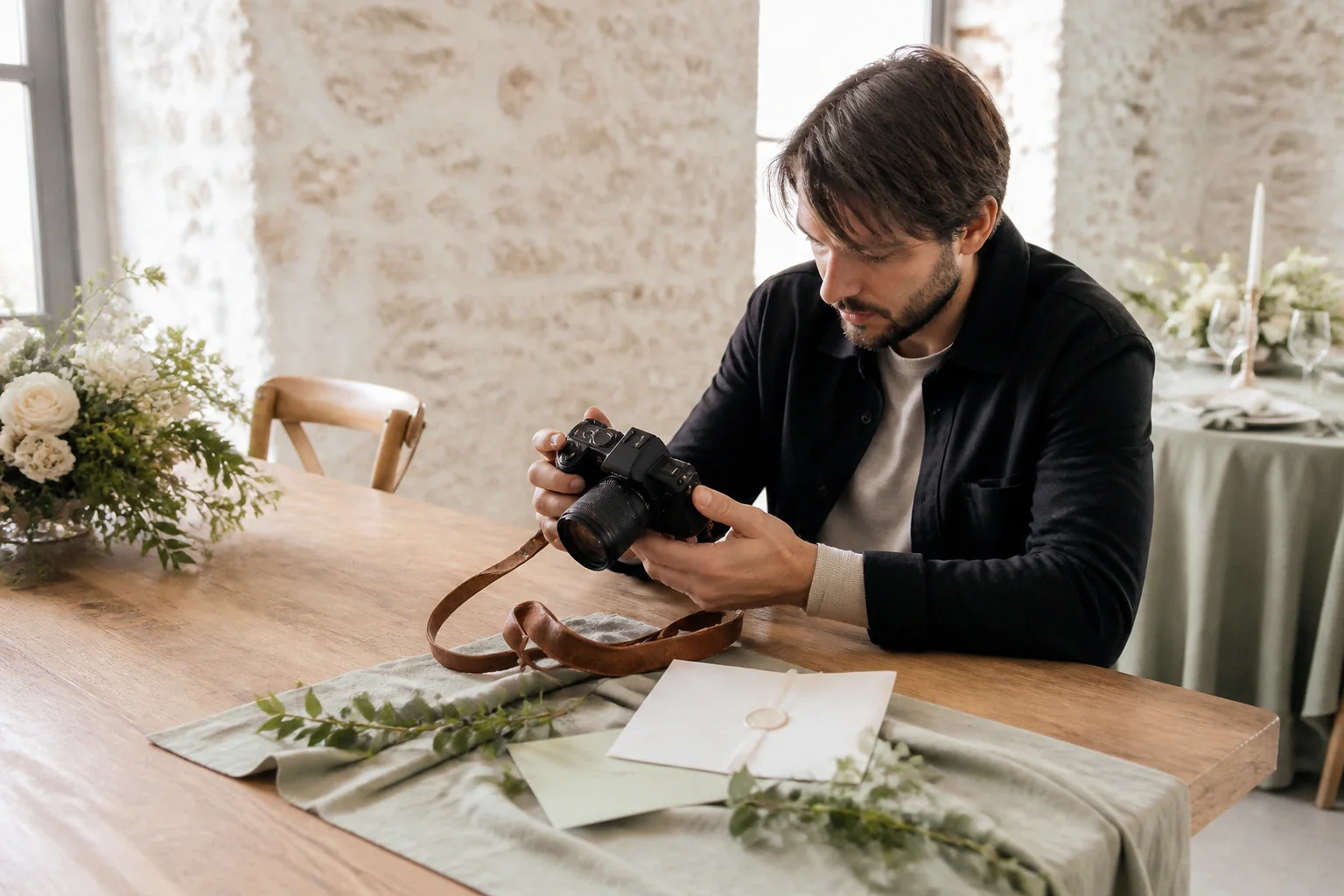 Appareil photo et accessoires de reportage de mariage — illustration générée par IA