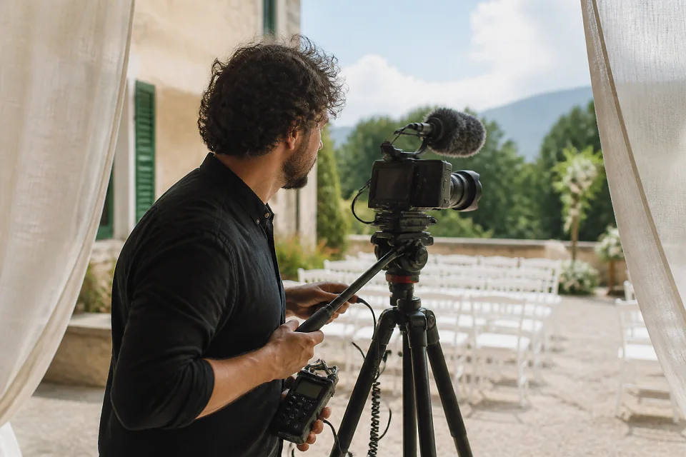 Matériel de tournage pour un film de mariage — illustration générée par IA