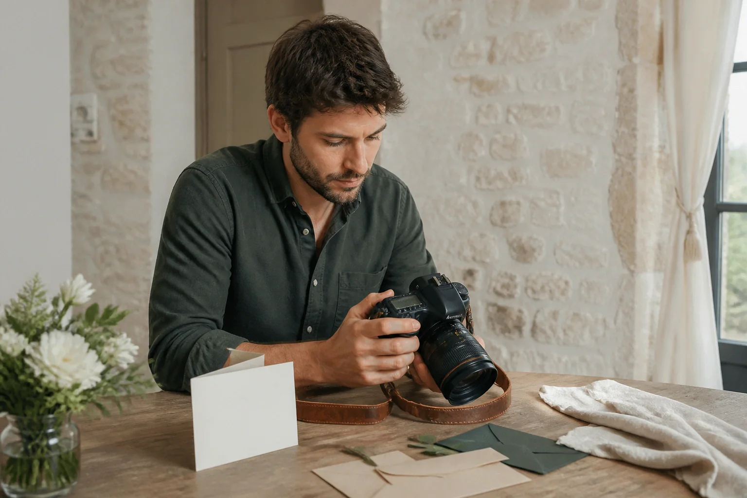 Appareil photo et accessoires de reportage de mariage — illustration générée par IA