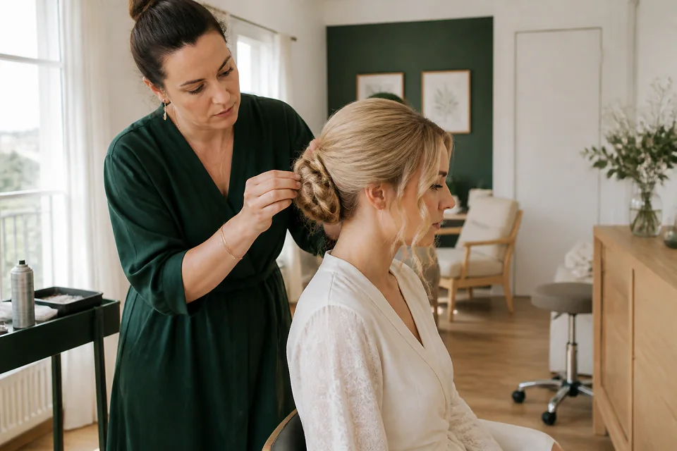 Coiffure de cérémonie vue pendant la préparation — illustration générée par IA