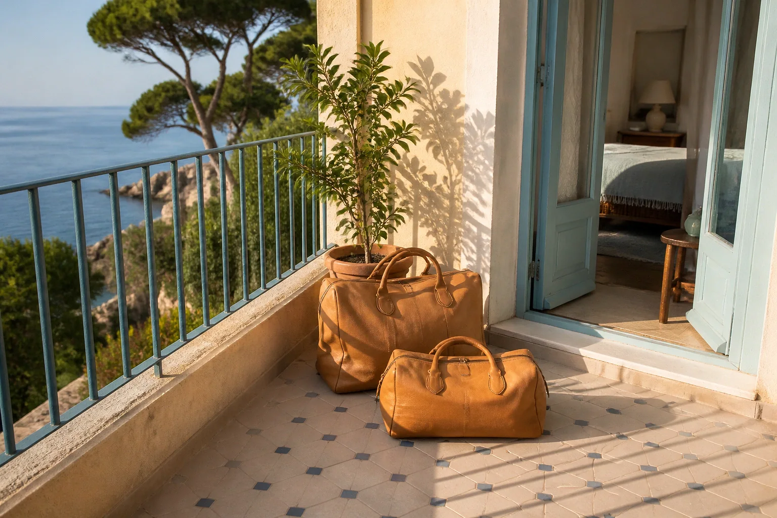 Bagages et hébergement pour un voyage de noces — illustration générée par IA