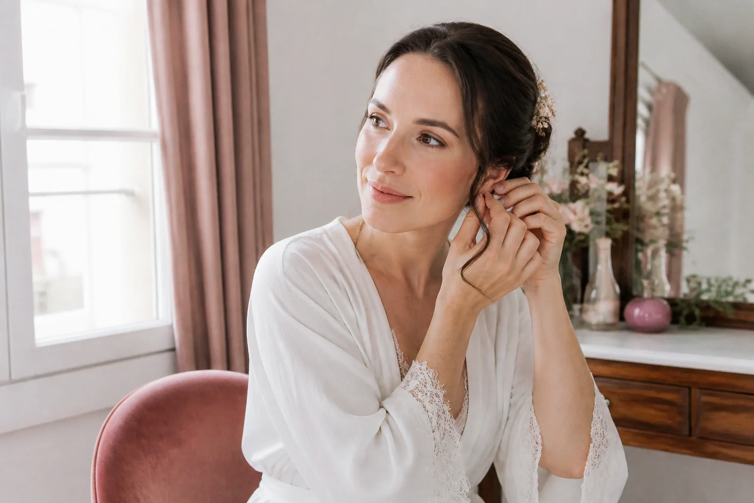 Préparation d’un maquillage de mariage — illustration générée par IA