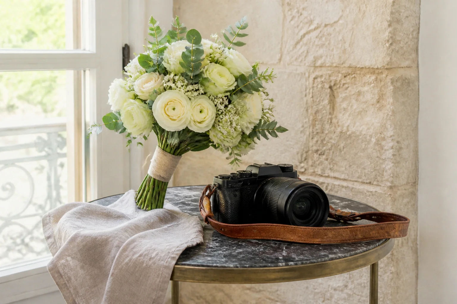 Appareil photo et accessoires de reportage de mariage — illustration générée par IA