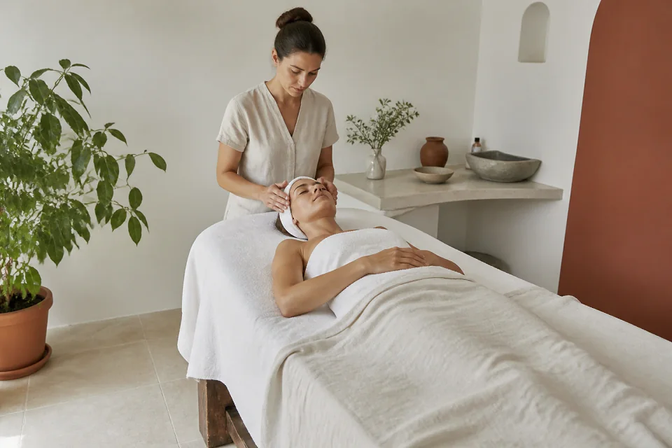 Préparation de soins esthétiques avant un mariage — illustration générée par IA