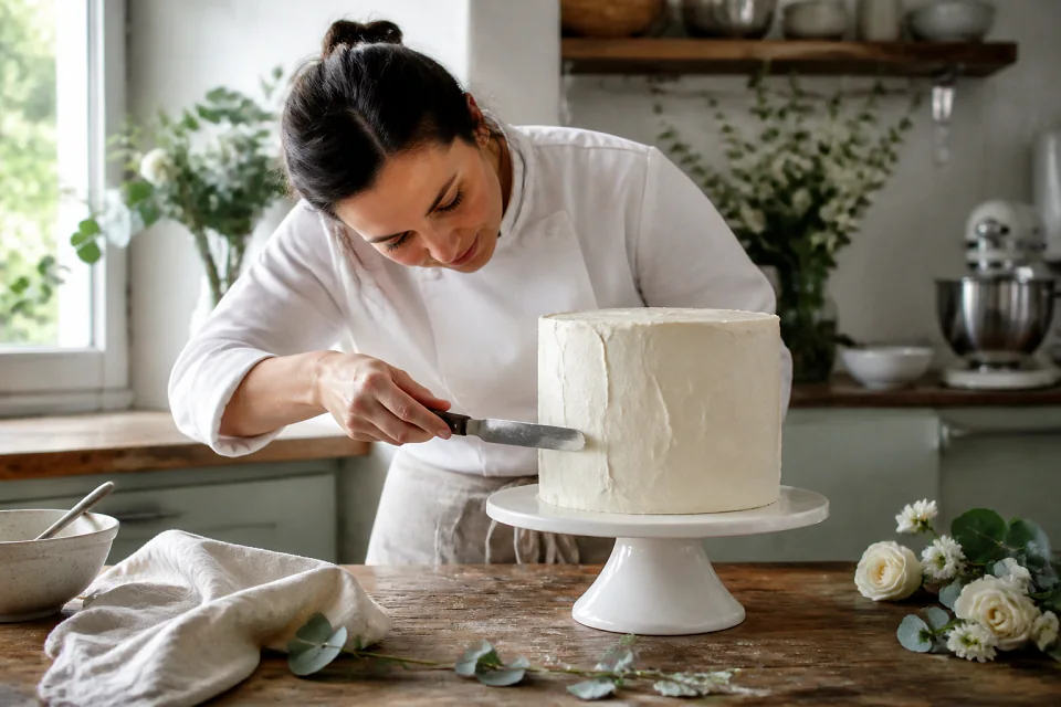 Gâteau de mariage préparé dans un atelier — illustration générée par IA