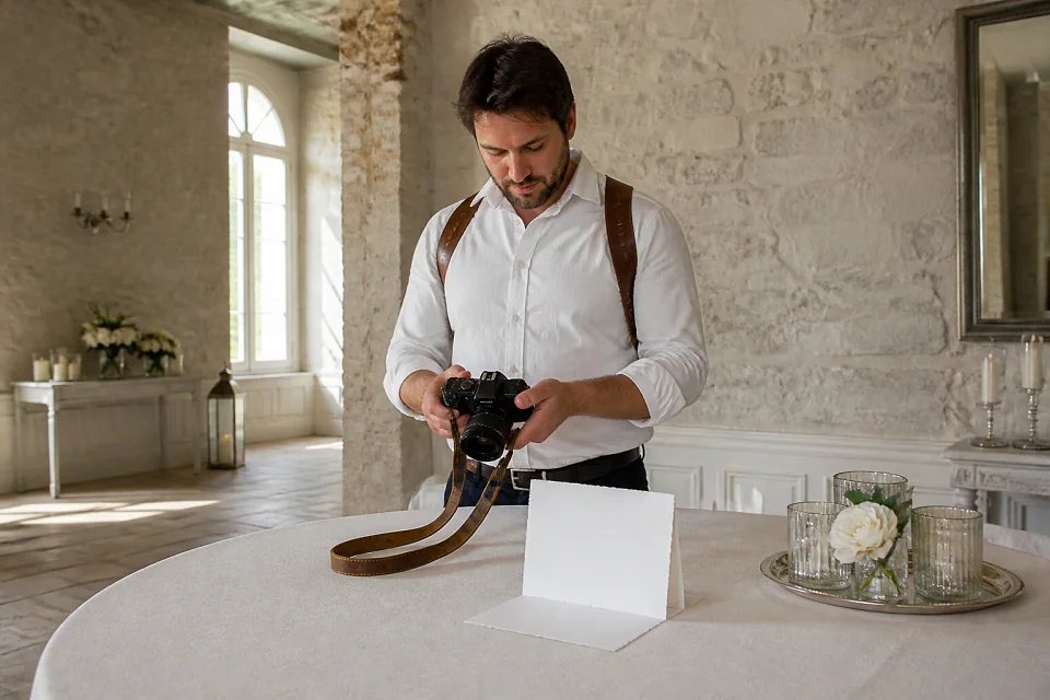 Appareil photo et accessoires de reportage de mariage — illustration générée par IA