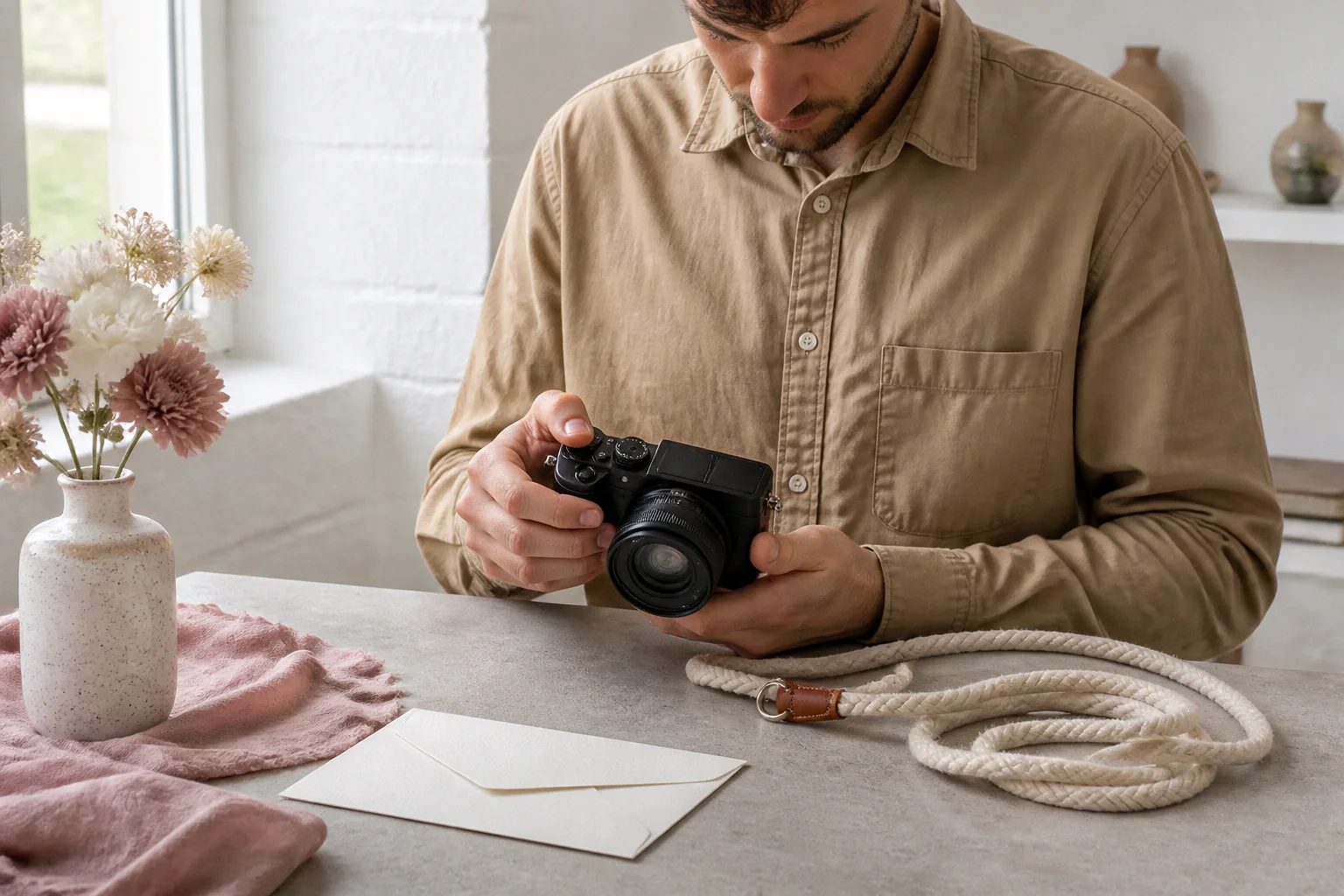 Appareil photo et accessoires de reportage de mariage — illustration générée par IA
