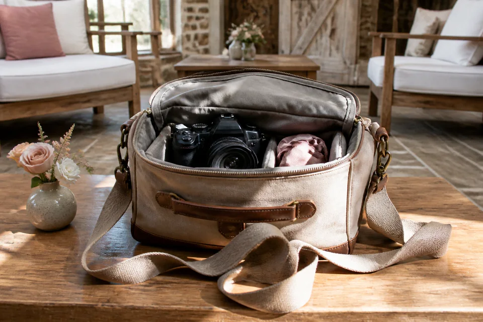 Appareil photo et accessoires de reportage de mariage — illustration générée par IA