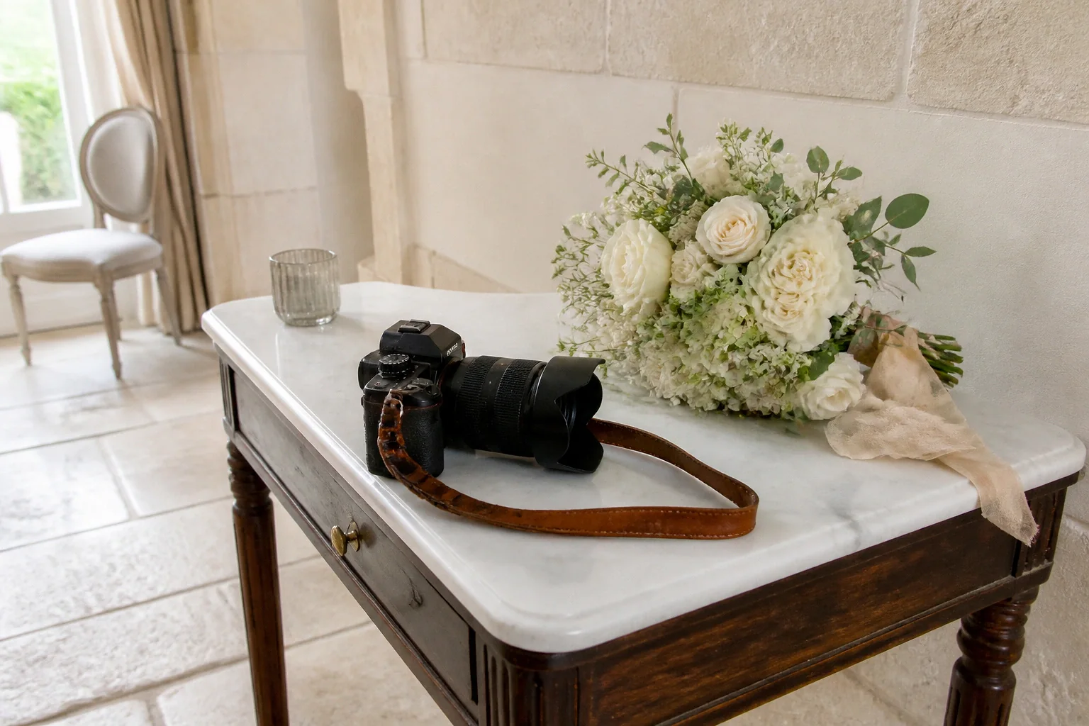 Appareil photo et accessoires de reportage de mariage — illustration générée par IA