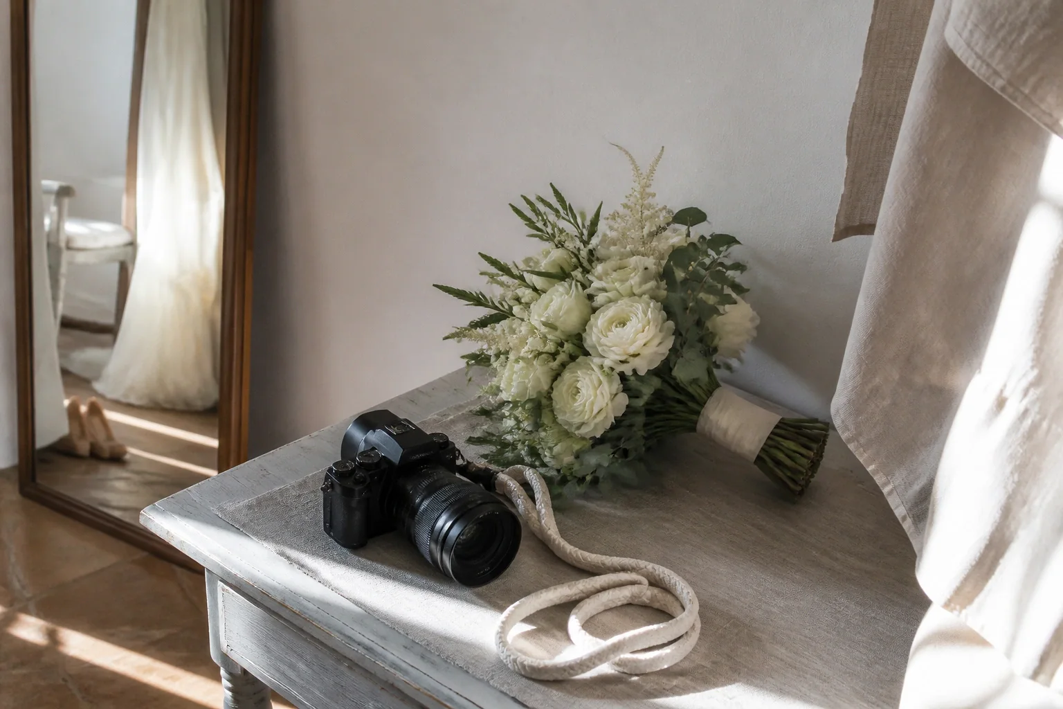Appareil photo et accessoires de reportage de mariage — illustration générée par IA