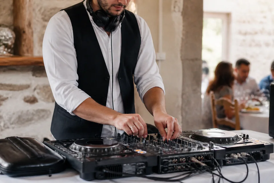 Préparation musicale d’une soirée de mariage — illustration générée par IA