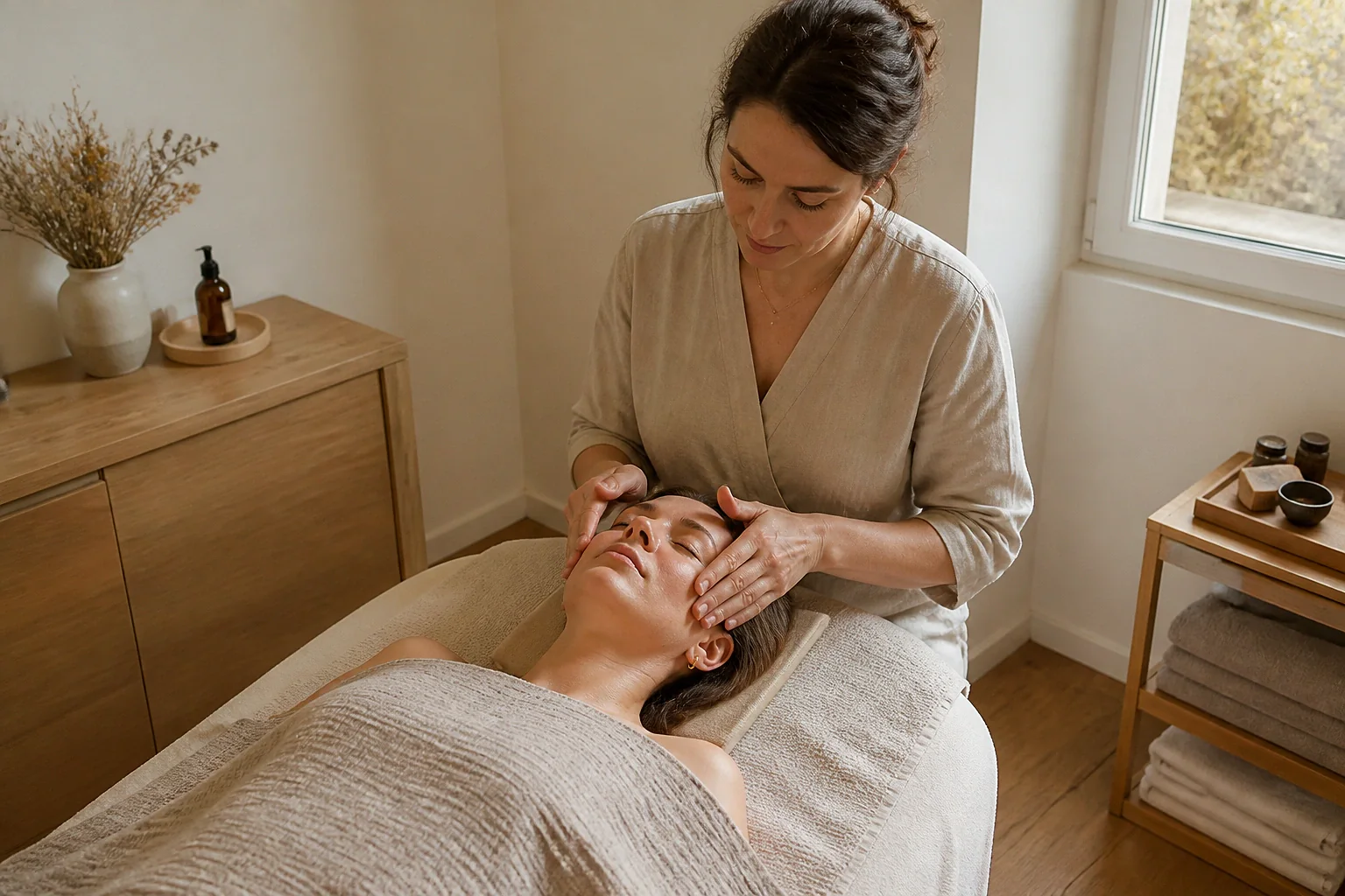 Préparation de soins esthétiques avant un mariage — illustration générée par IA