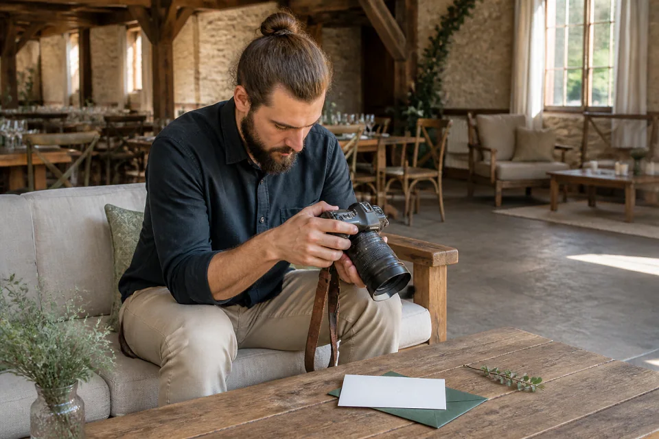 Appareil photo et accessoires de reportage de mariage — illustration générée par IA