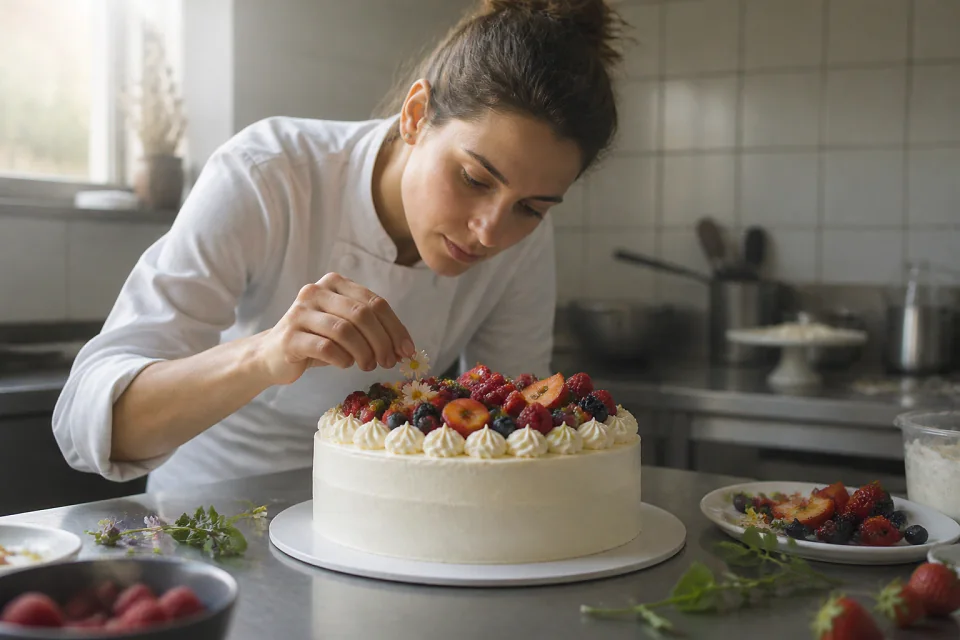 Gâteau de mariage préparé dans un atelier — illustration générée par IA