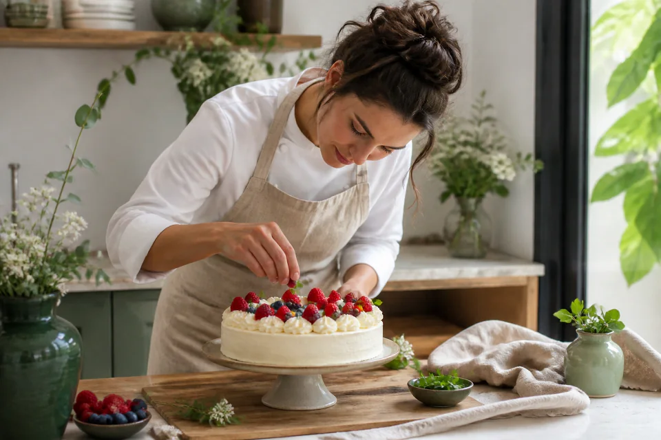 Gâteau de mariage préparé dans un atelier — illustration générée par IA