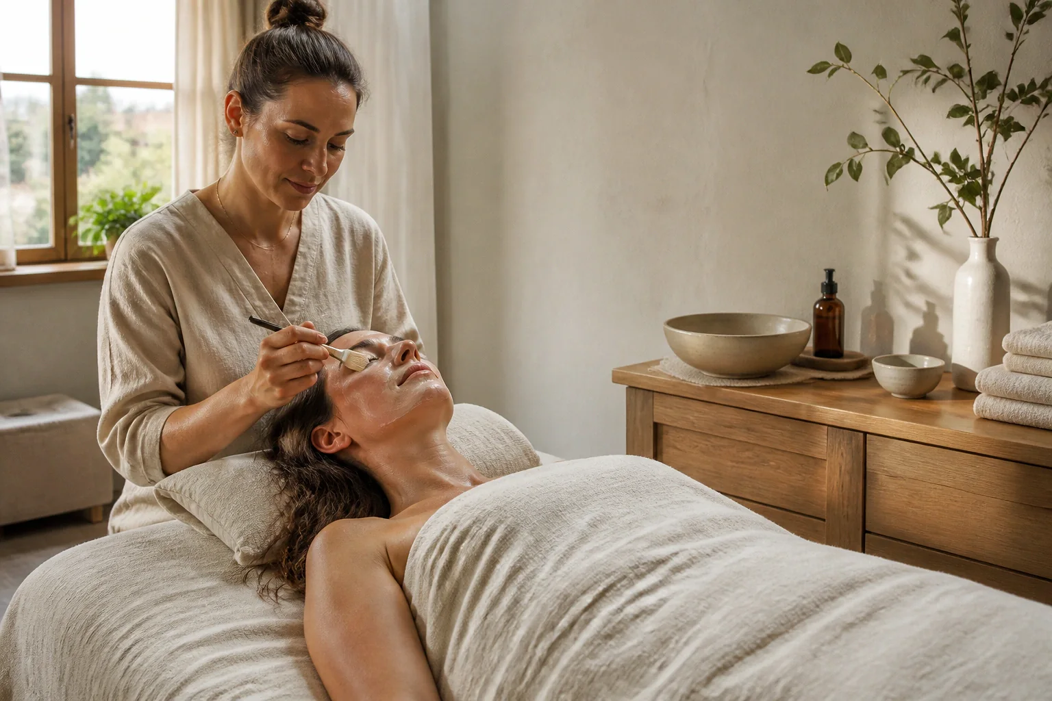 Préparation de soins esthétiques avant un mariage — illustration générée par IA