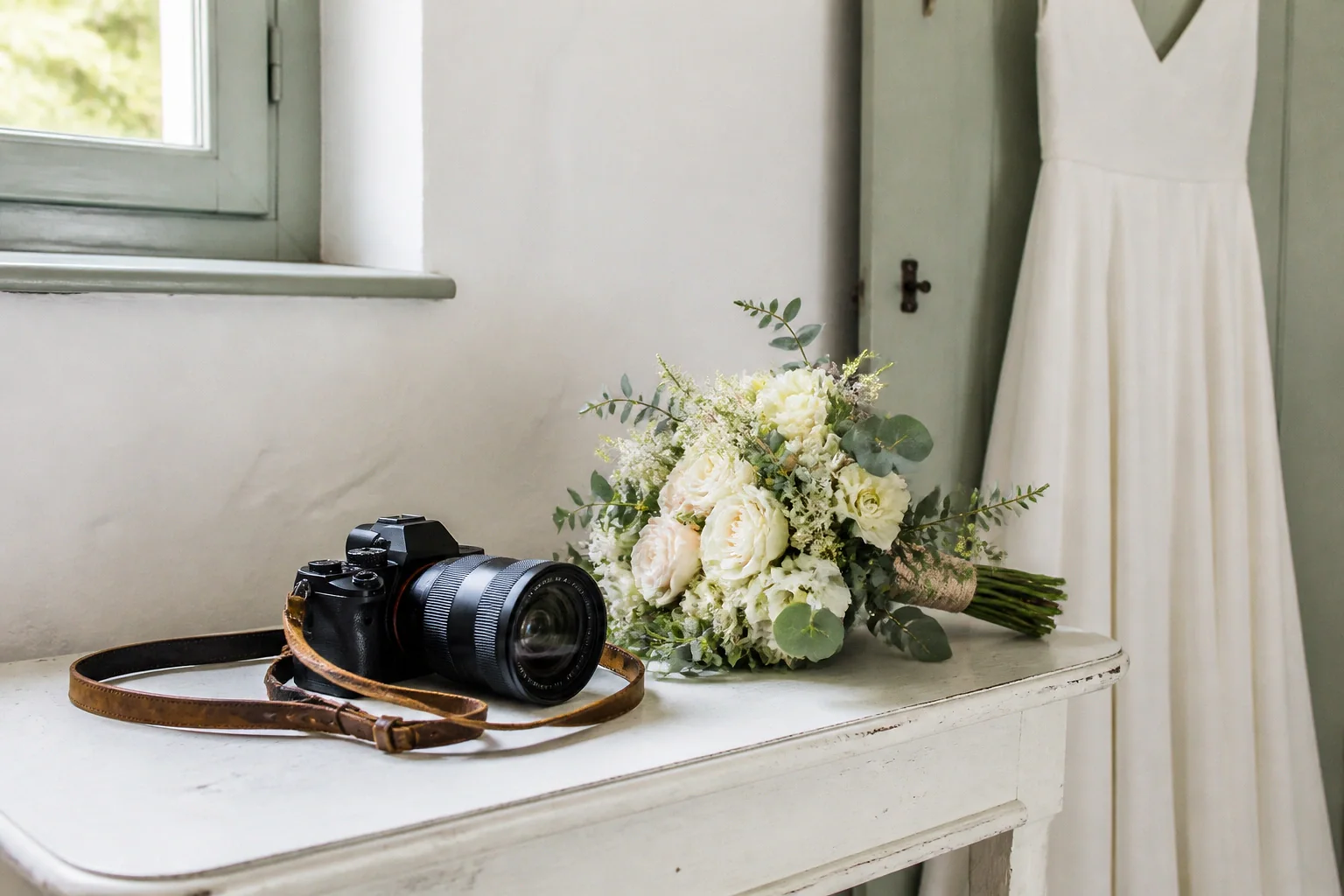 Appareil photo et accessoires de reportage de mariage — illustration générée par IA