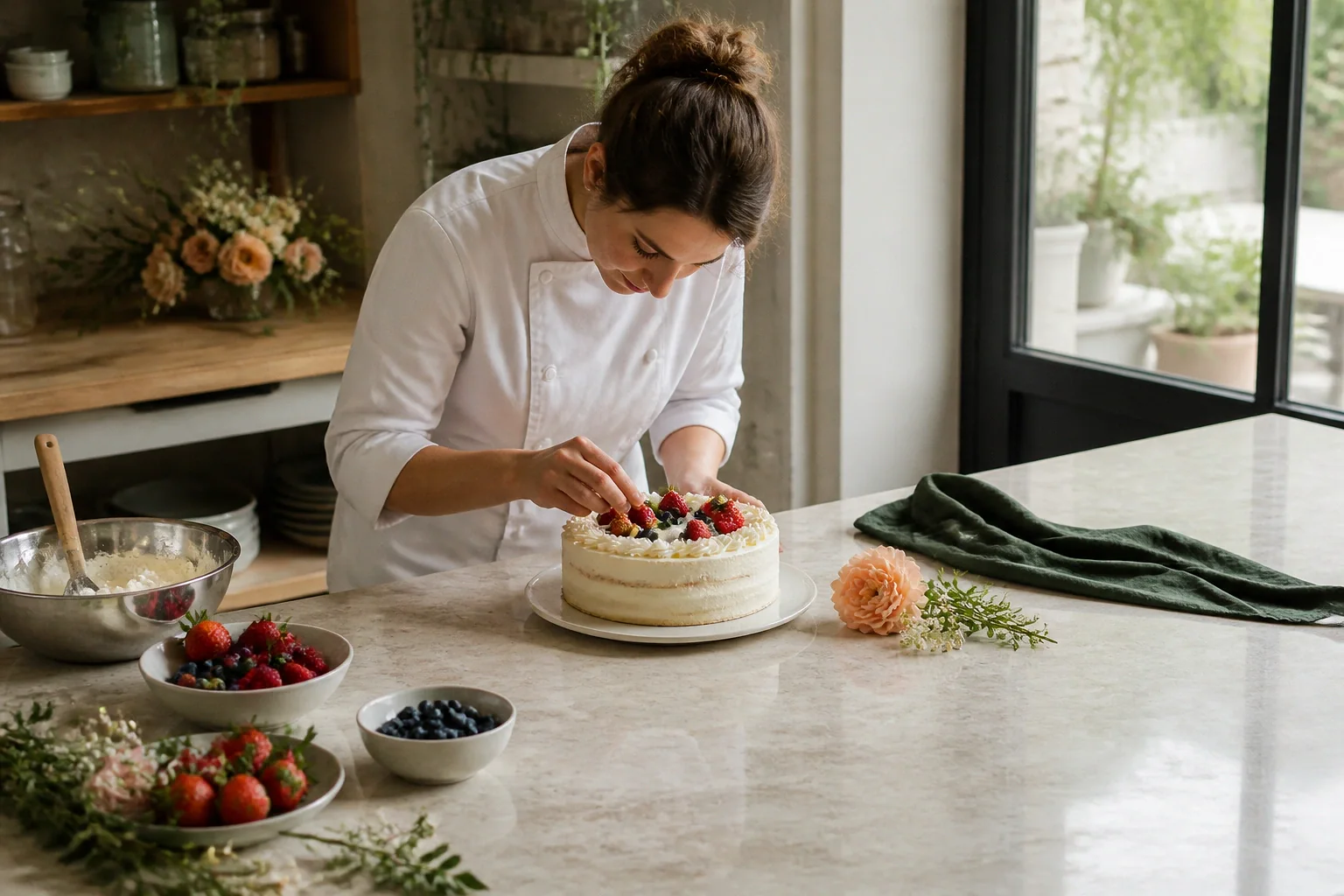 Gâteau de mariage préparé dans un atelier — illustration générée par IA