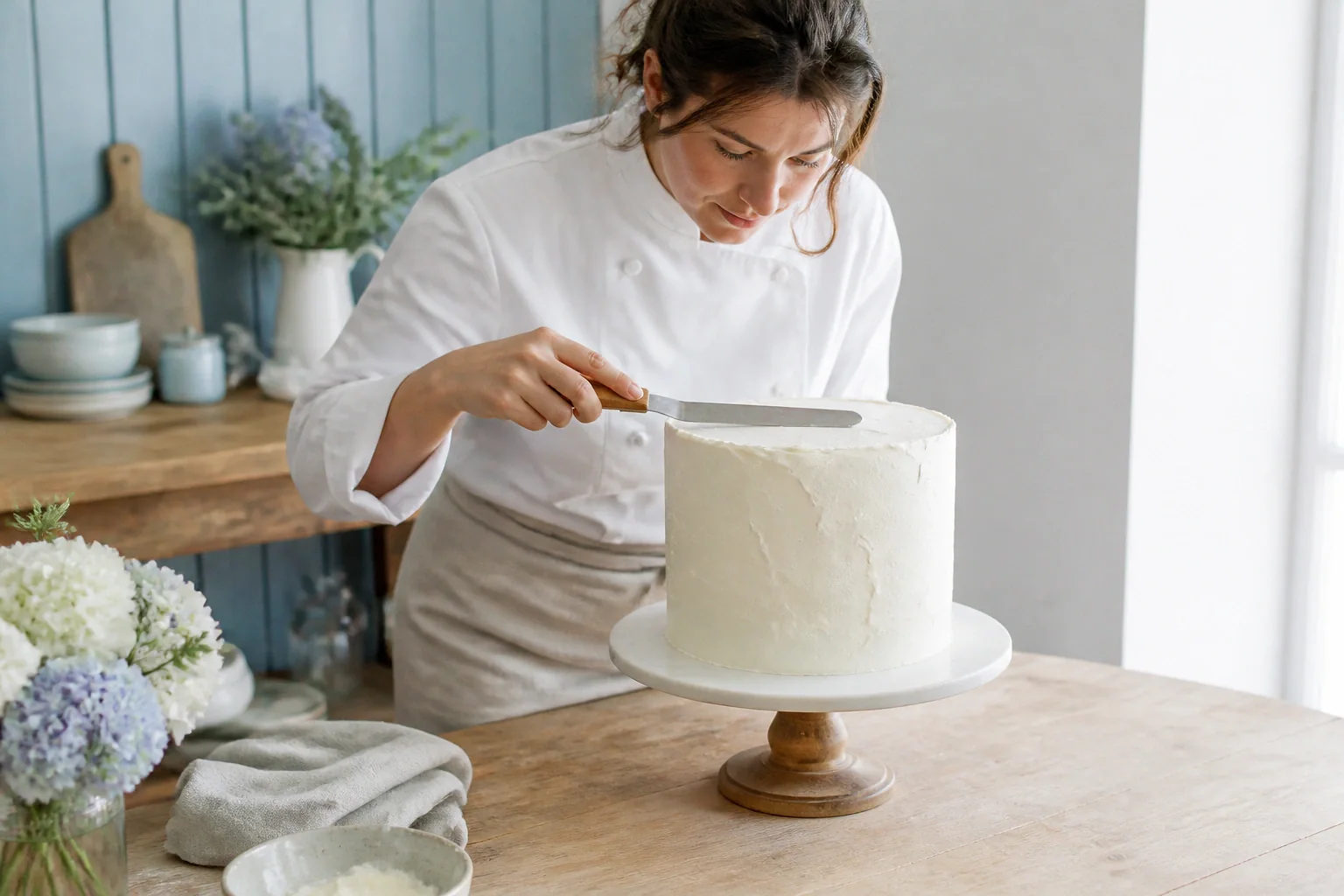 Gâteau de mariage préparé dans un atelier — illustration générée par IA