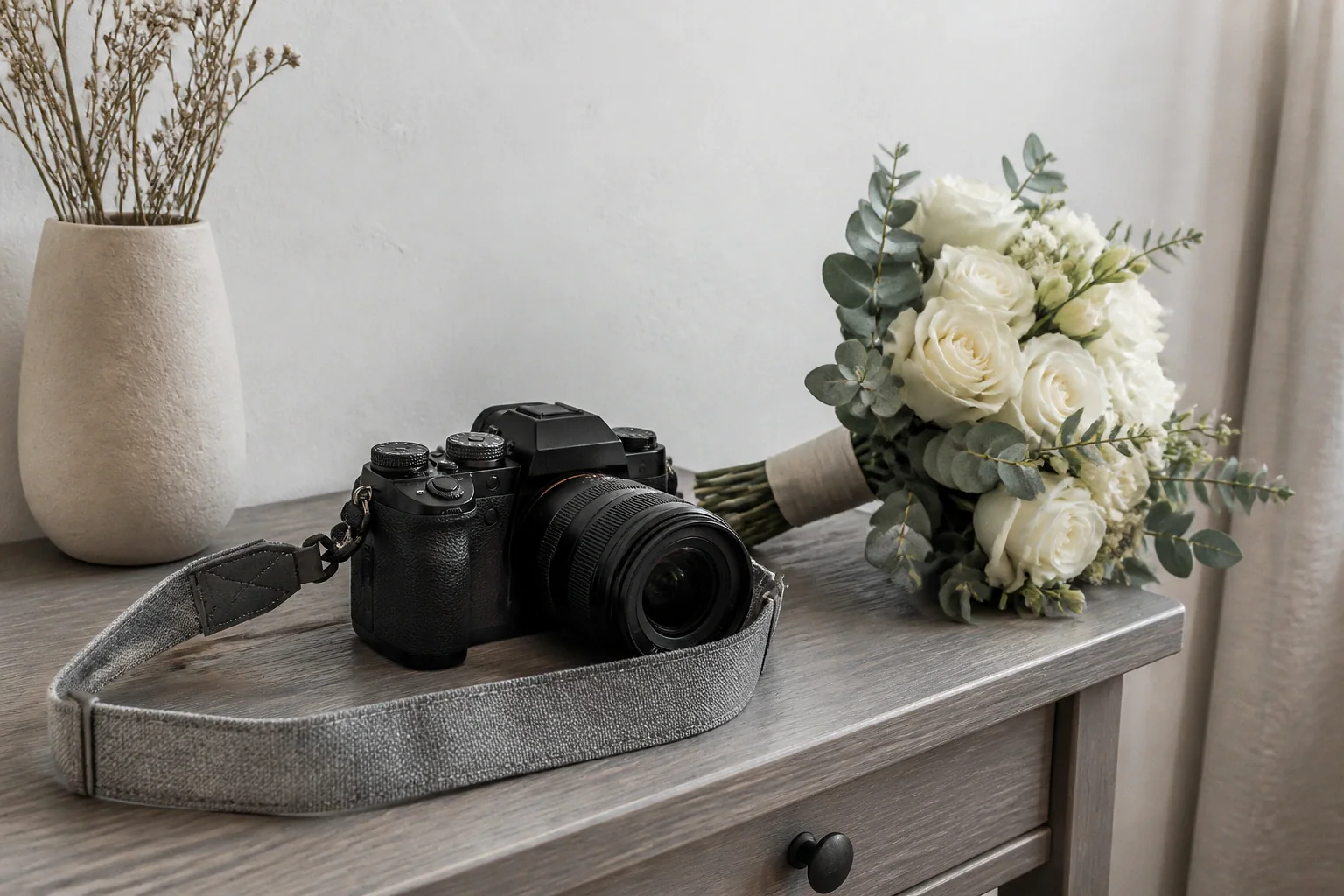 Appareil photo et accessoires de reportage de mariage — illustration générée par IA