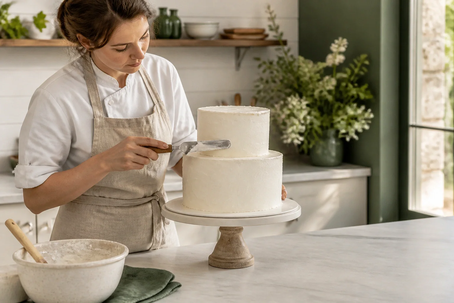 Gâteau de mariage préparé dans un atelier — illustration générée par IA