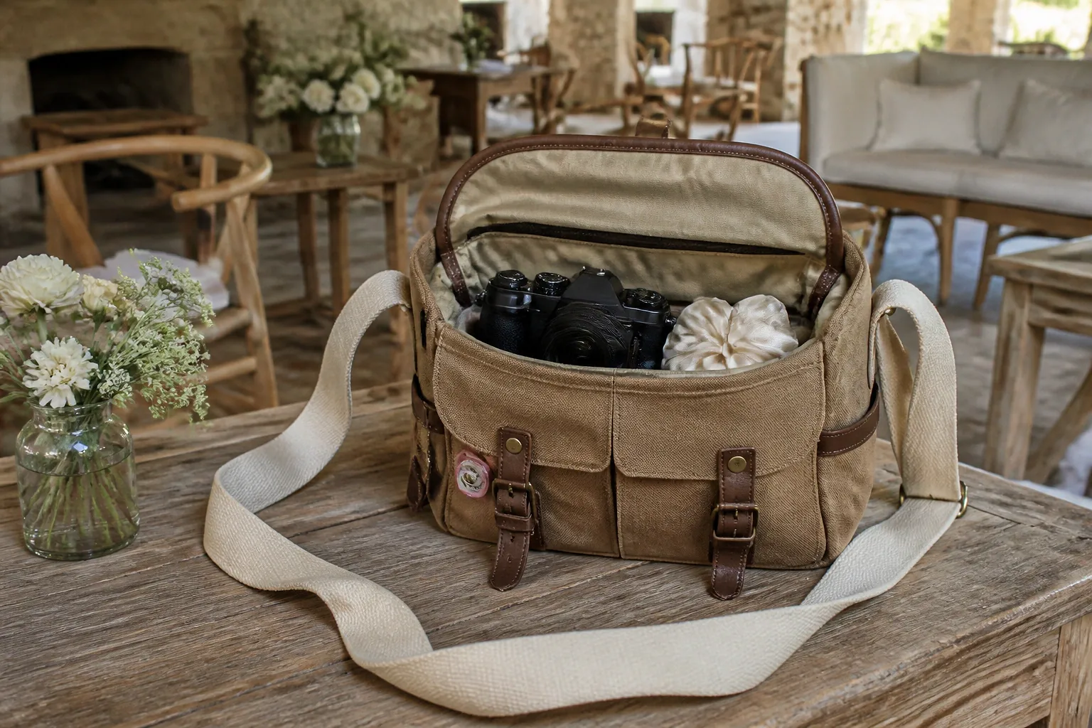 Appareil photo et accessoires de reportage de mariage — illustration générée par IA