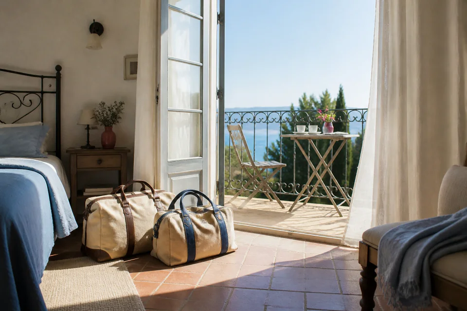 Bagages et hébergement pour un voyage de noces — illustration générée par IA