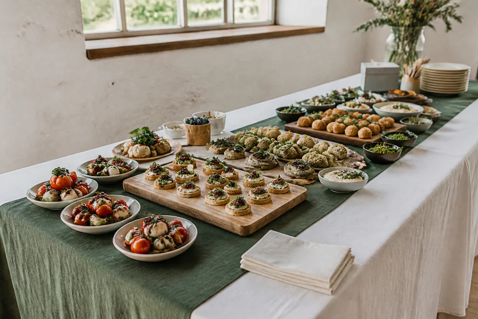 Préparations salées pour un cocktail de mariage — illustration générée par IA