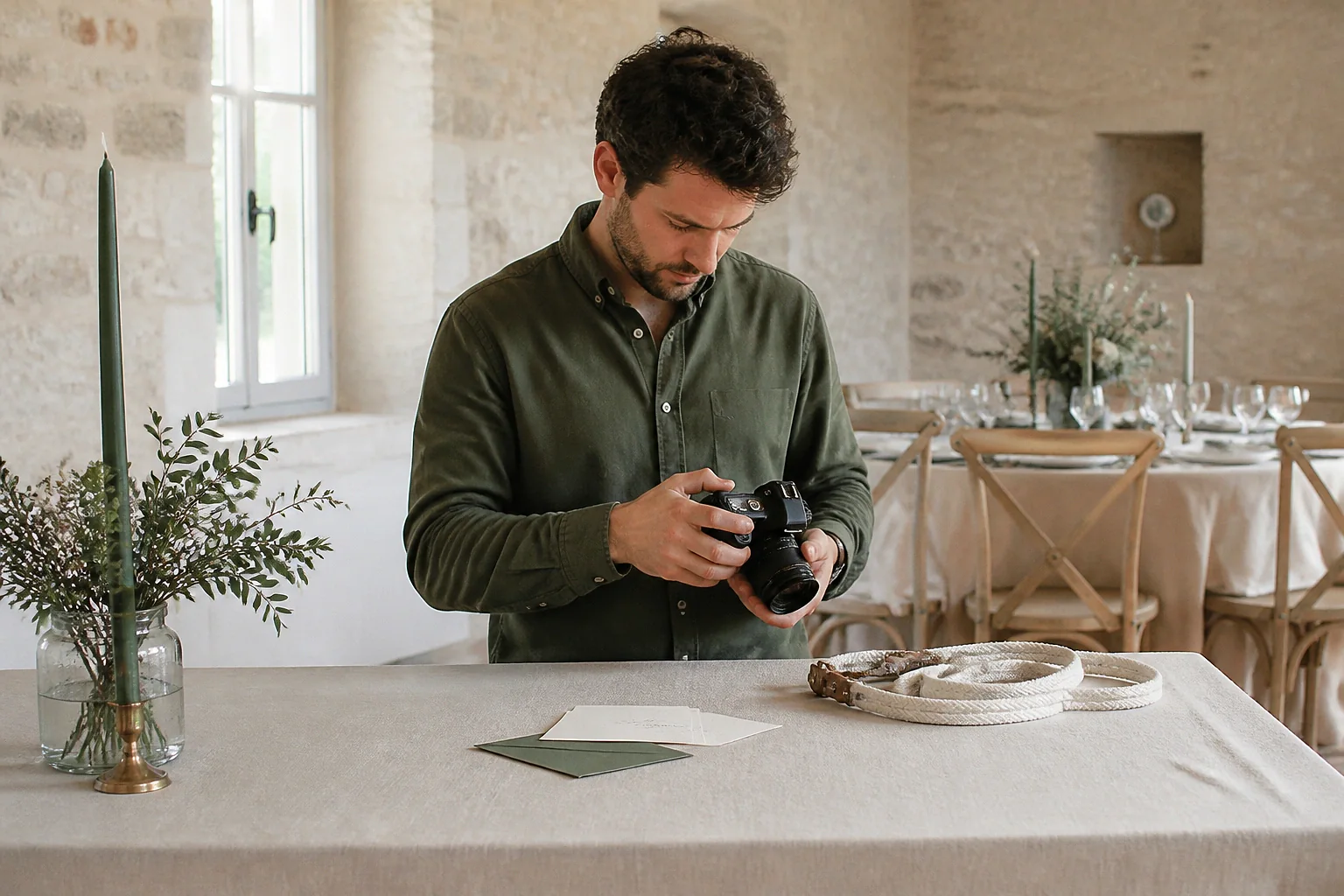 Appareil photo et accessoires de reportage de mariage — illustration générée par IA