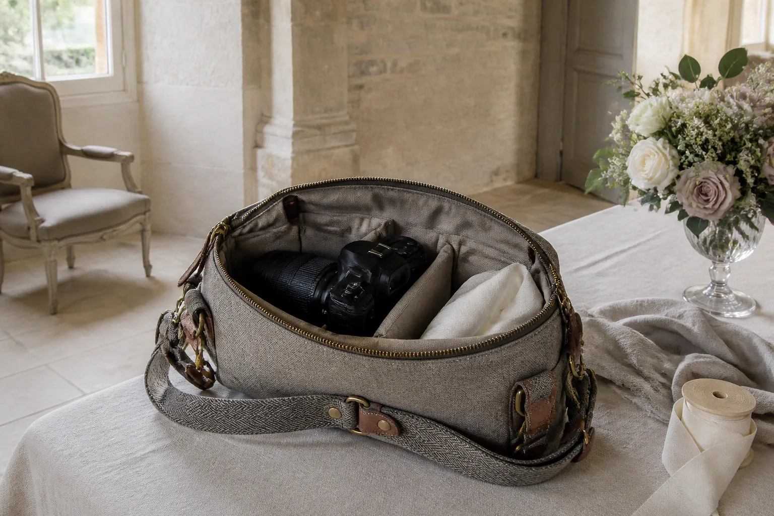 Appareil photo et accessoires de reportage de mariage — illustration générée par IA