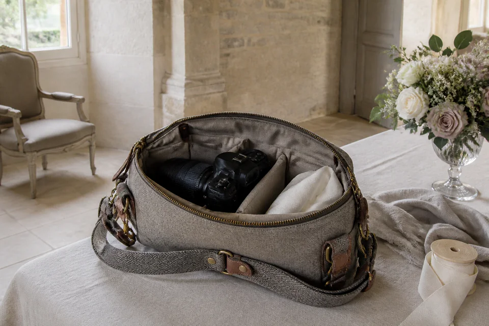 Appareil photo et accessoires de reportage de mariage — illustration générée par IA