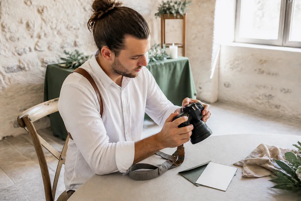 Appareil photo et accessoires de reportage de mariage — illustration générée par IA