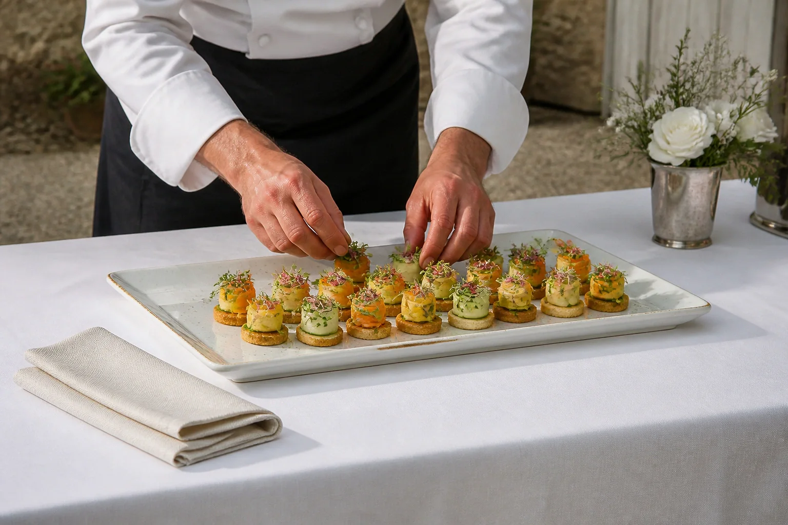 Préparations salées pour un cocktail de mariage — illustration générée par IA