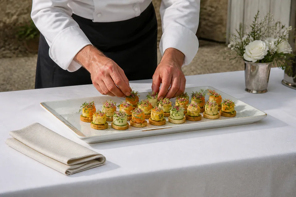 Préparations salées pour un cocktail de mariage — illustration générée par IA