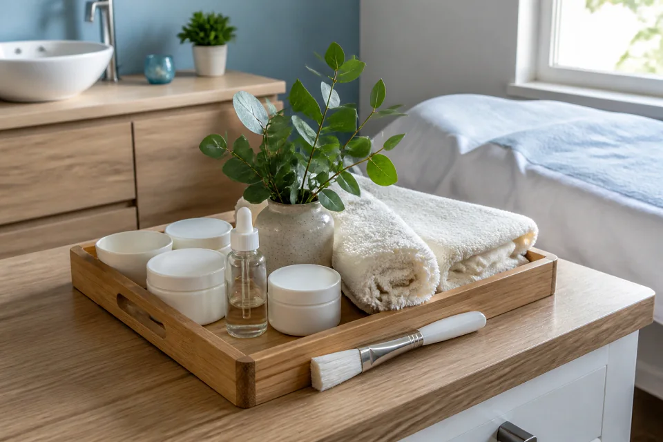 Préparation de soins esthétiques avant un mariage — illustration générée par IA