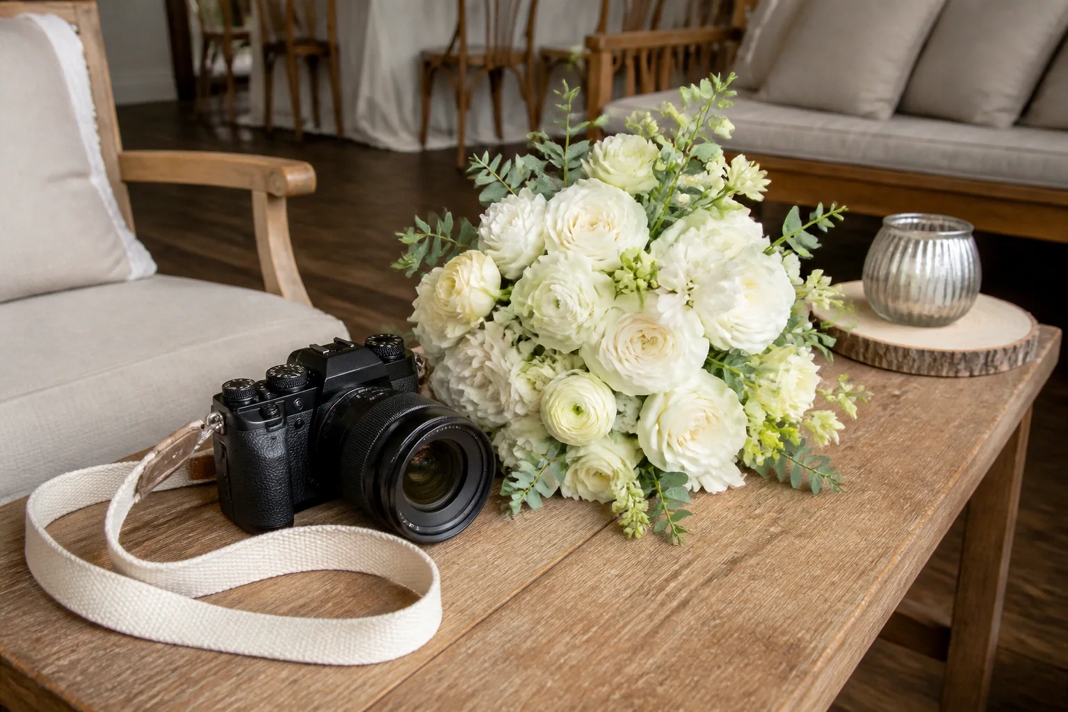 Appareil photo et accessoires de reportage de mariage — illustration générée par IA