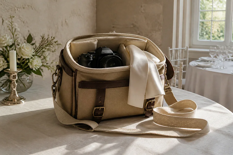 Appareil photo et accessoires de reportage de mariage — illustration générée par IA