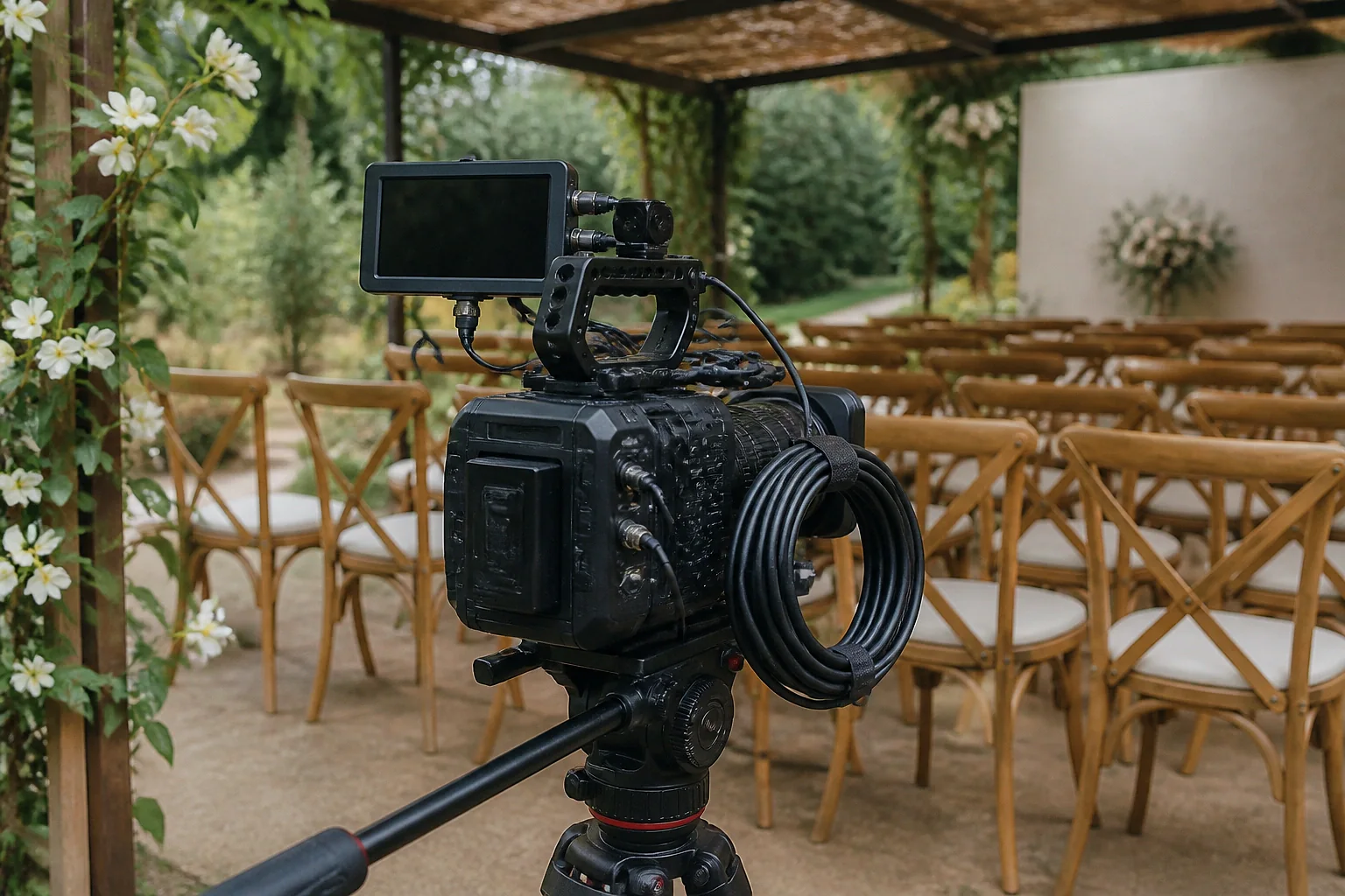 Matériel de tournage pour un film de mariage — illustration générée par IA