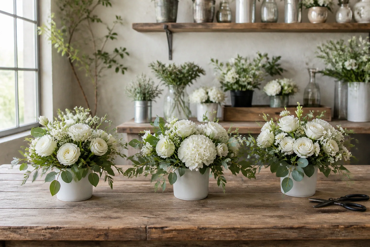 Préparation florale pour un mariage — illustration générée par IA