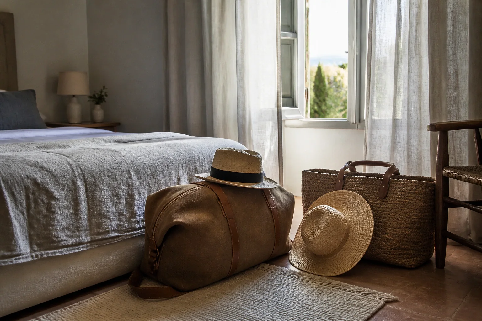 Bagages et hébergement pour un voyage de noces — illustration générée par IA