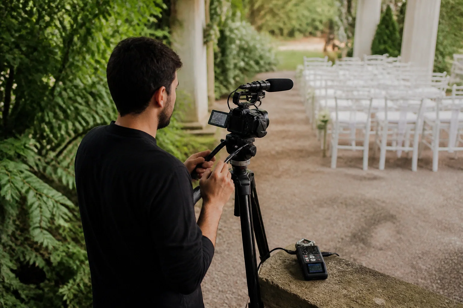 Matériel de tournage pour un film de mariage — illustration générée par IA