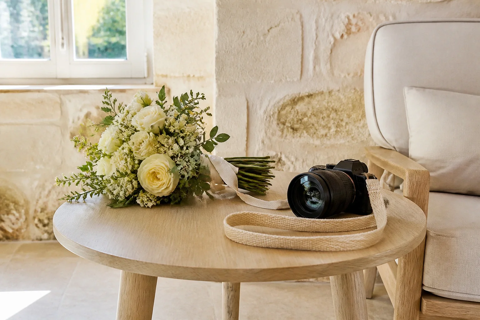 Appareil photo et accessoires de reportage de mariage — illustration générée par IA