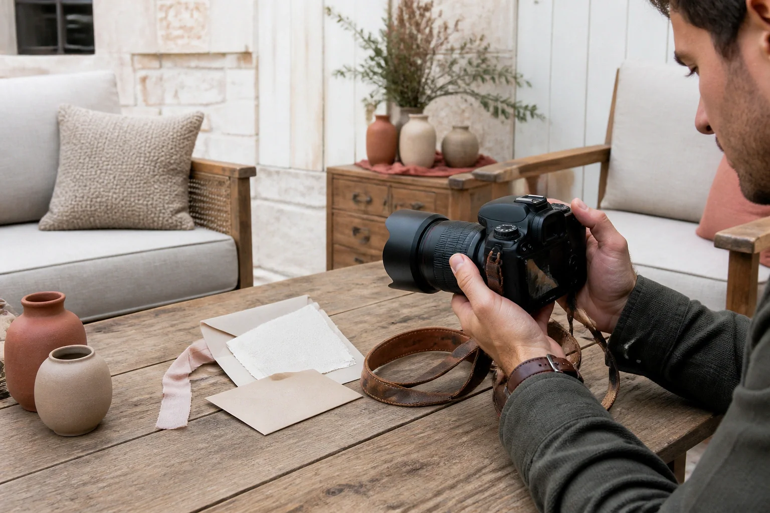 Appareil photo et accessoires de reportage de mariage — illustration générée par IA