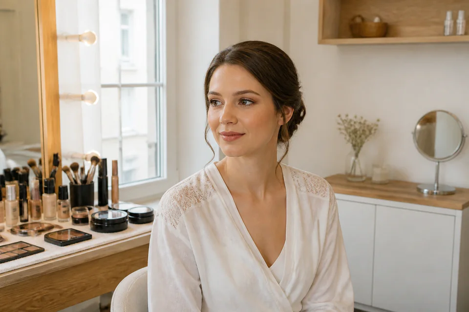 Préparation d’un maquillage de mariage — illustration générée par IA