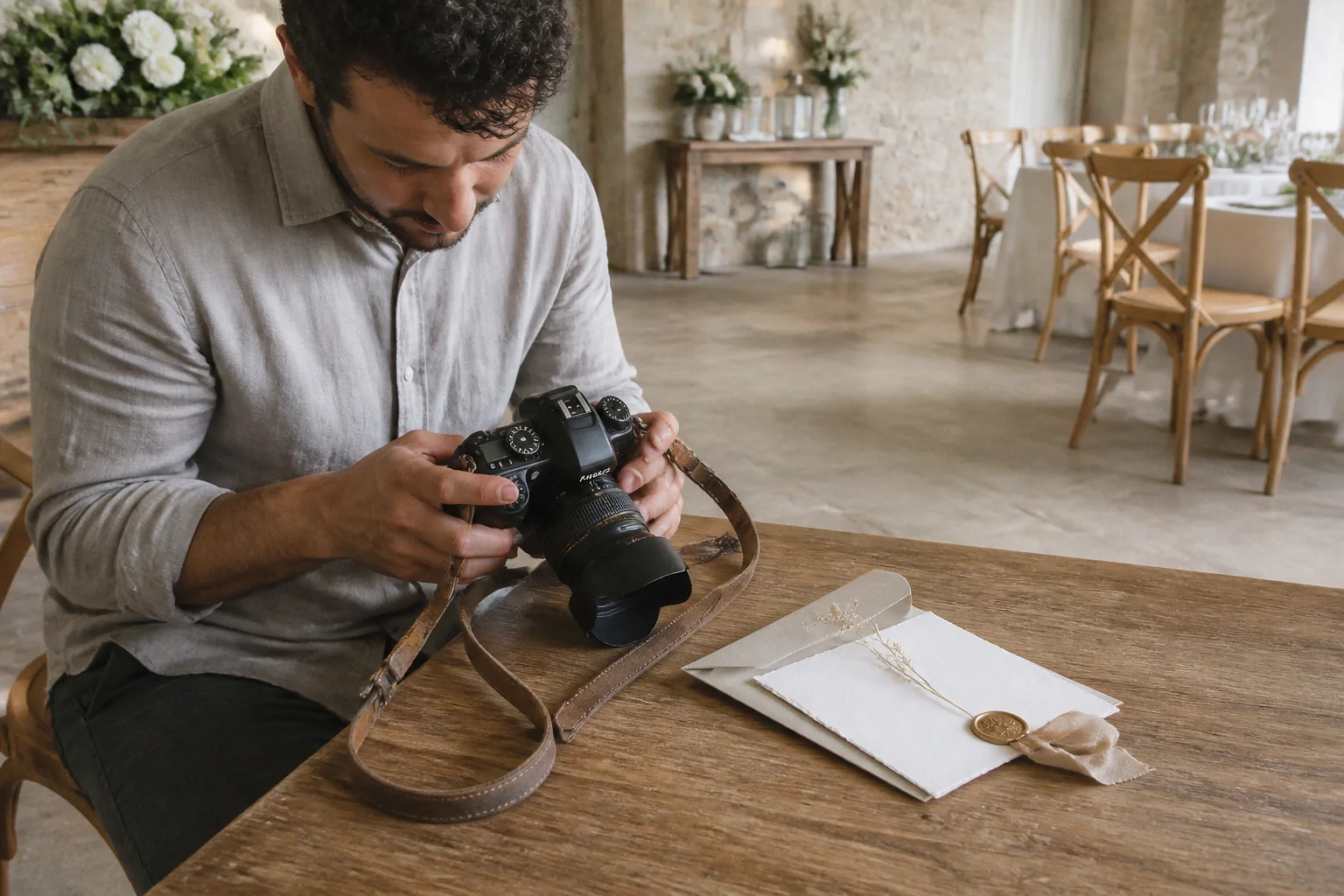 Appareil photo et accessoires de reportage de mariage — illustration générée par IA