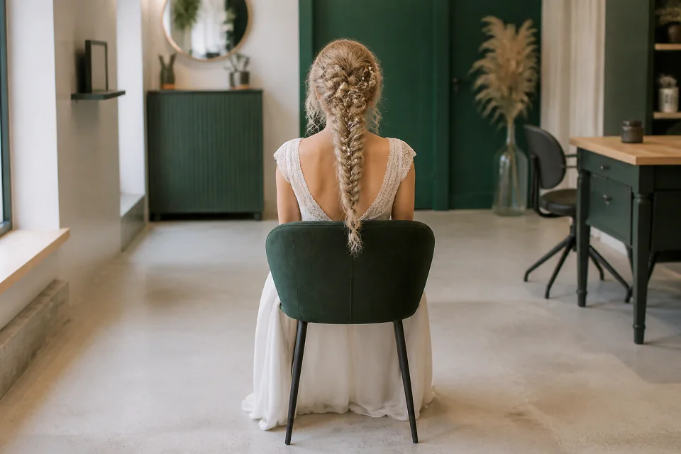 Coiffure de cérémonie vue pendant la préparation — illustration générée par IA