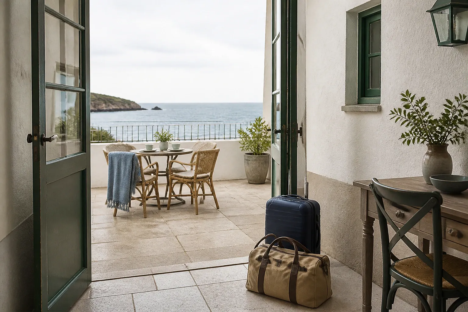 Bagages et hébergement pour un voyage de noces — illustration générée par IA
