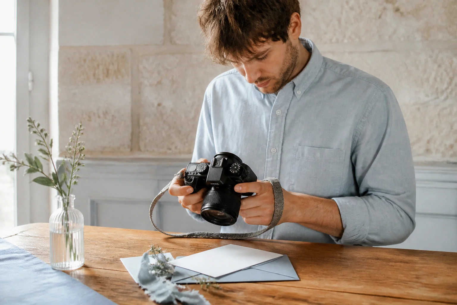 Appareil photo et accessoires de reportage de mariage — illustration générée par IA