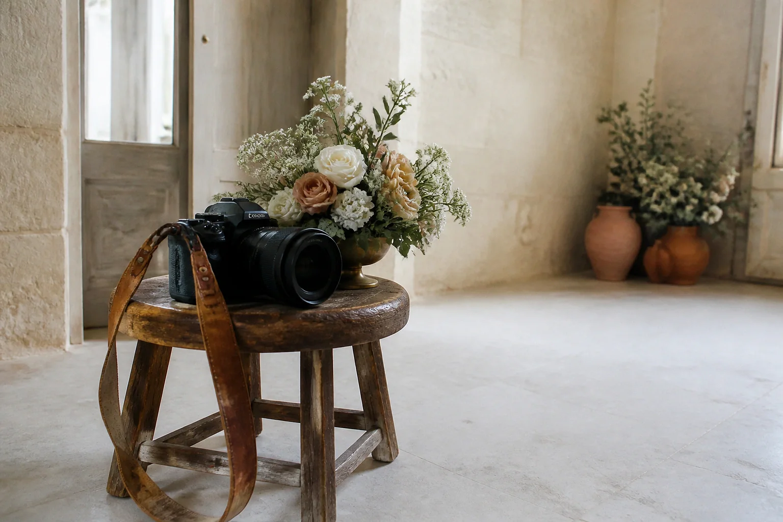 Appareil photo et accessoires de reportage de mariage — illustration générée par IA